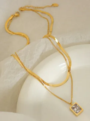White Emerald Geometric Necklace