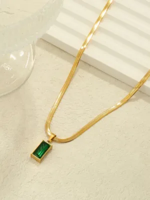 Gold Plated Green Geometric Pendant.